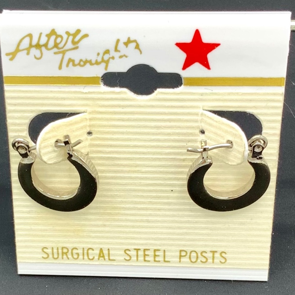 Hoop Hinged Earrings Pair Silver Color Surgical Steel Posts 2mm Thick 15mm Dia.